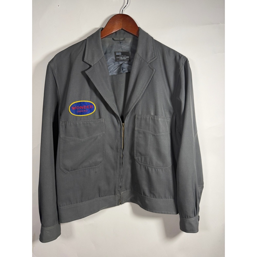 Vintage Kansas City Custom Uniform Wonder Bread Patch Work Jacket Gray Zip Up